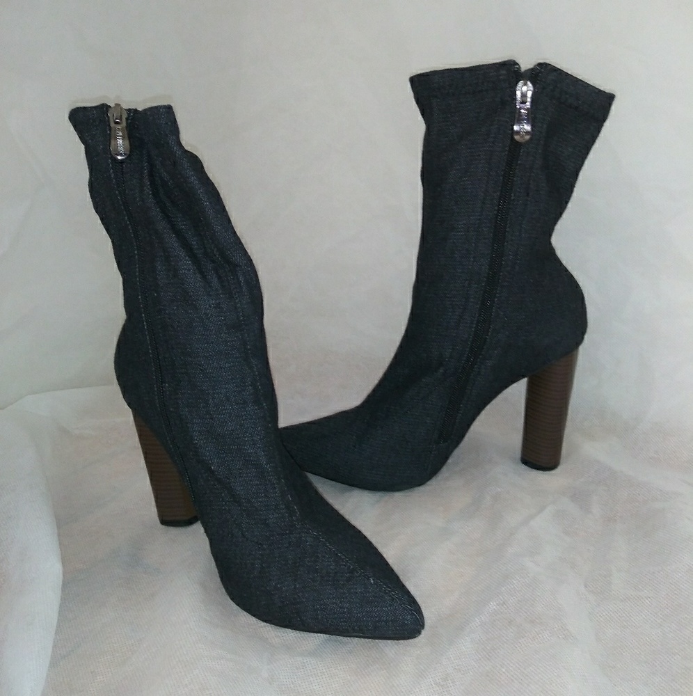 Denim High Heel Platform Boots